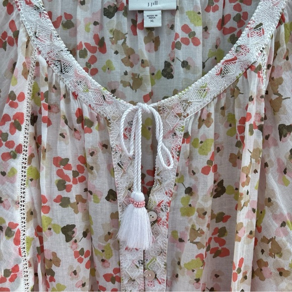 J. Jill Floral Peasant Blouse in Pink, Olive & Coral - Picture 3 of 14